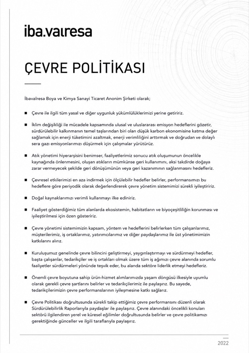 İbavalresa Çevre Politikası